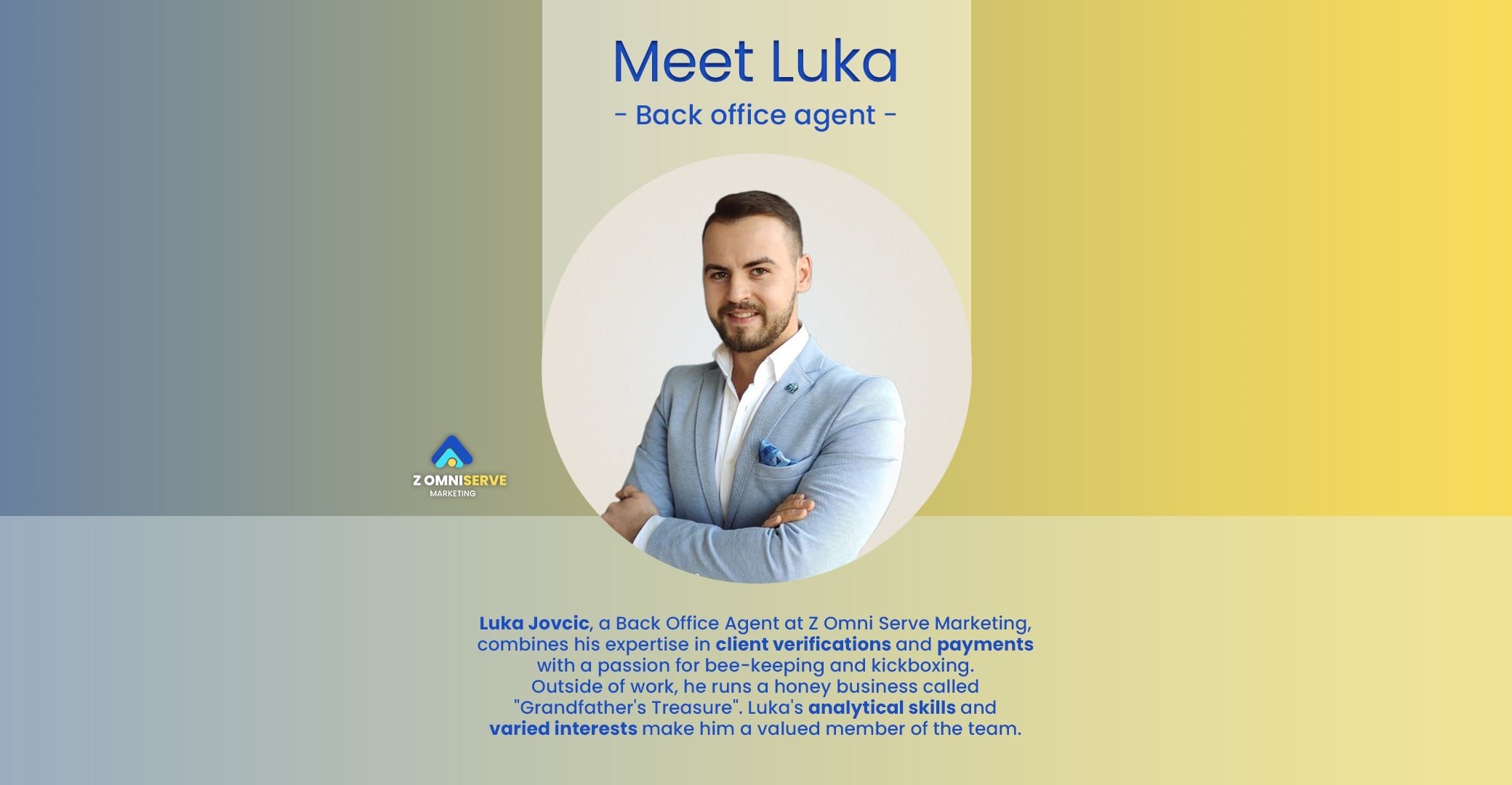 Luka Jovcic working as a Back Office Agent at Z Omni Serve Marketing