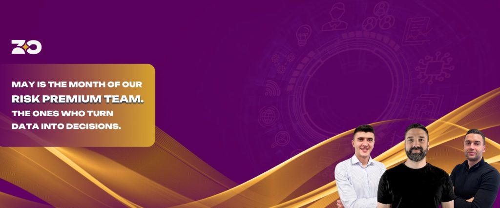 Risk Premium team at Z Omni Serve analyzing real-time sports data and collaborating across departments