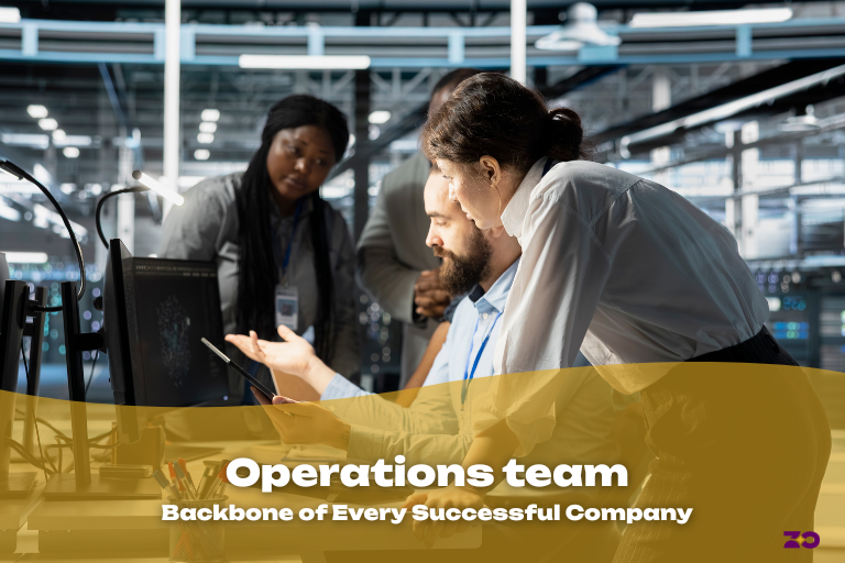 Illustration showing an operations team coordinating processes, systems, and people to support company growth and execution