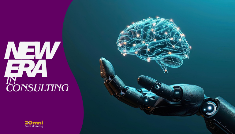 Abstract illustration of AI-driven consulting in 2026 showing digital strategy, data analysis, and technology-enabled advisory services